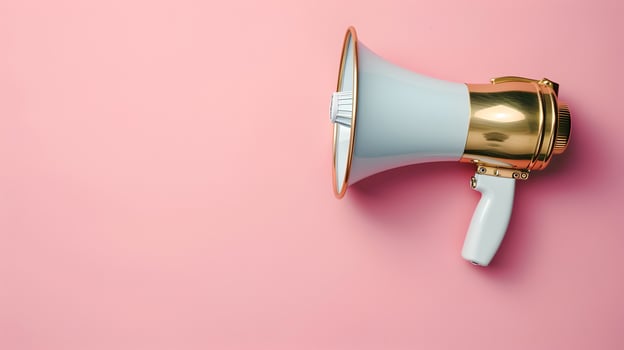 AI generated Megaphone or hand speaker isolated on pink background with copy space photo