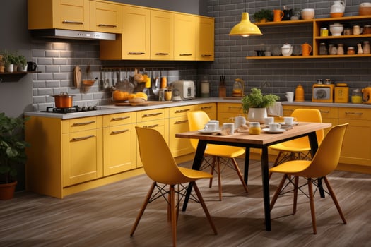 AI generated modern yellow youth style kitchen professional advertising photography photo