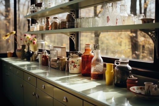 AI generated minimalist kitchen small pantry morning view professional advertising photography photo