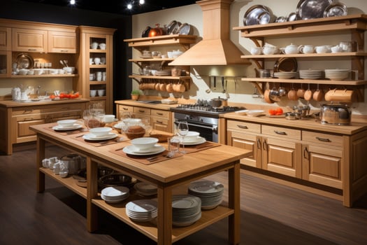 AI generated modern style natural wood kitchen professional advertising photography photo