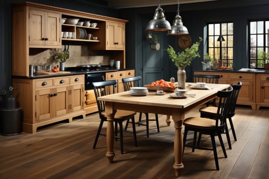 AI generated modern style natural wood kitchen professional advertising photography photo