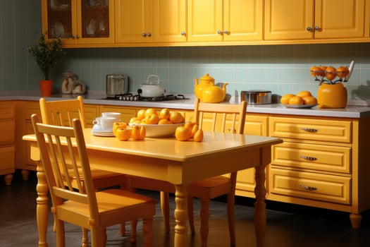 AI generated clean minimalist yellow style small kitchen professional advertising photography photo