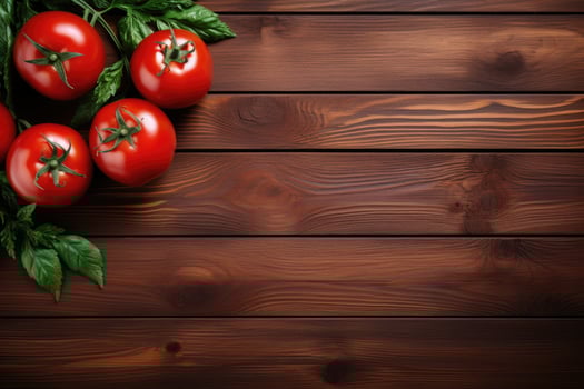 AI generated ripe tomato vegetables in the kitchen table professional advertising food photography photo