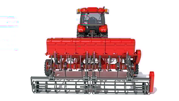 Tractor with Seed Drill farm equipment disc harrow 3D rendering on white background photo