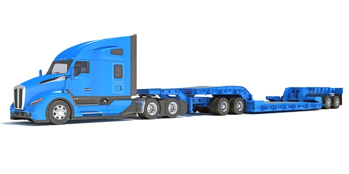 White Truck with Lowboy Trailer 3D rendering photo