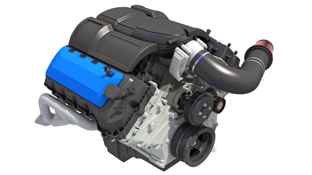 V8 Car Engine 3D rendering on white background photo