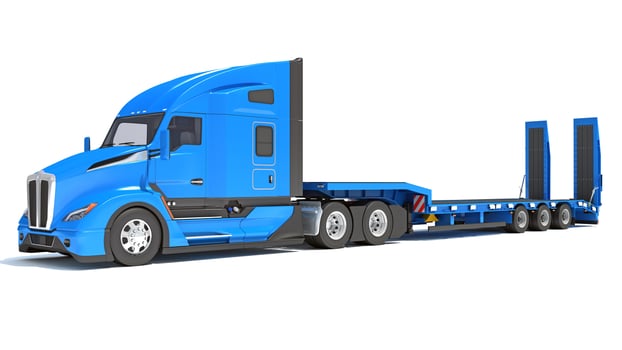 Heavy Truck with Flatbed Trailer 3D rendering on white background photo