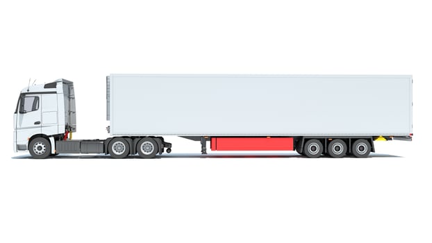 Truck with Refrigerator Trailer 3D rendering on white background photo