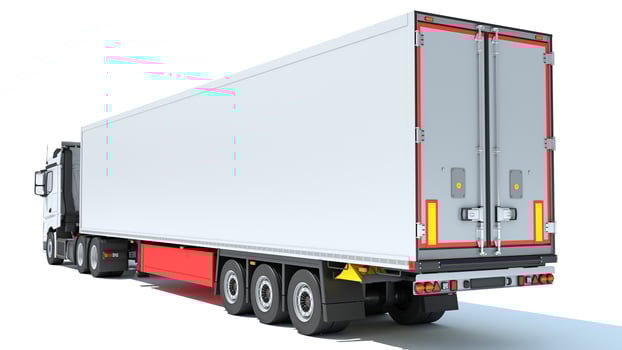 Truck with Refrigerator Trailer 3D rendering on white background photo