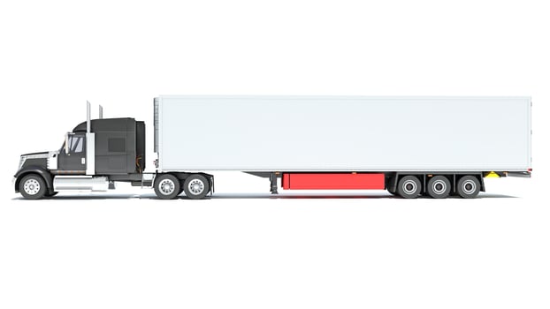 Truck with Refrigerator Trailer 3D rendering on white background photo