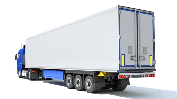 Truck with Refrigerator Trailer 3D rendering on white background photo