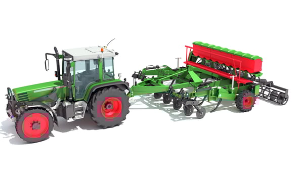 Farm Tractor with Trailed Disc Harrow 3D rendering on white background photo