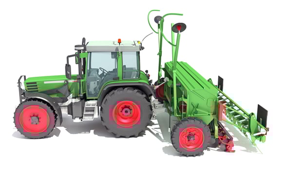 Farm Tractor with Trailed Disc Harrow 3D rendering on white background photo