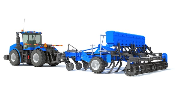 Farm Tractor with Compact Disc Harrow 3D rendering on white background photo