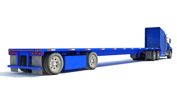 Heavy Truck with Flatbed Trailer 3D rendering on white background photo