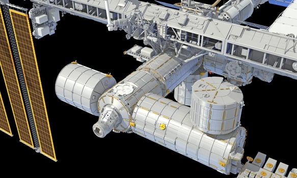 International Space Station ISS 3D rendering on black background photo