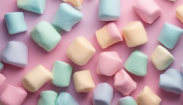 AI generated Multicolored Cotton candy. Pastel marshmallows. Minimal style. Pastel background photo