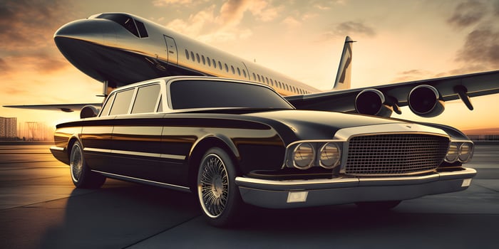 AI generated Luxury Car and Private Jet at the Airport. Business Class Service at the Airport. Generative AI photo