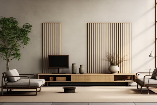 AI generated living room interior design with sofa minimal aesthetic 3d rendered photo