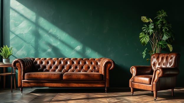 AI generated living room interior design with sofa minimal aesthetic leather 3d rendered photo