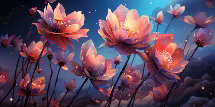 AI generated Beautiful Flowers Bloom with Shiny Light Effect. Generative AI photo