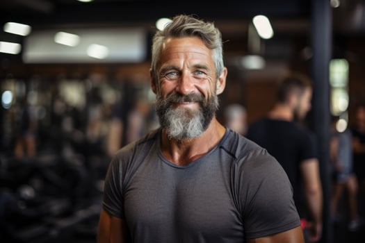 AI generated Male elderly figure in gym, diverse active seniors pictures photo