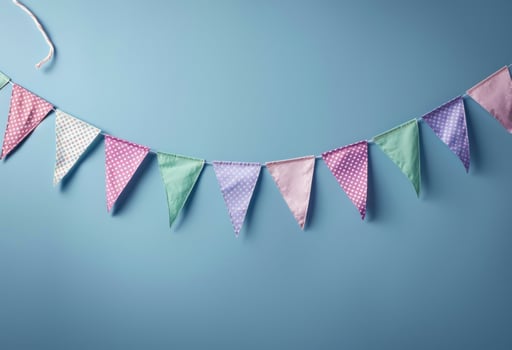AI generated colorful bunting on blue background photo