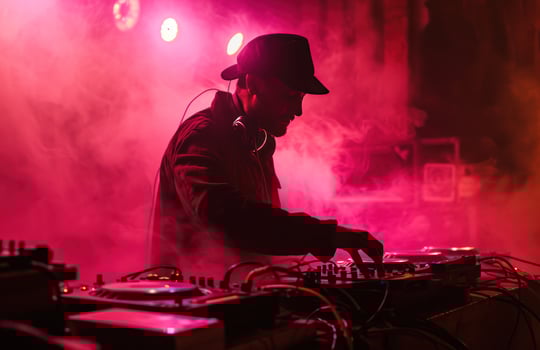 AI generated dj in smoke by neon light photo