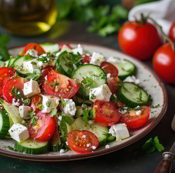 AI generated greek salad with tomatoes and cucumbers photo
