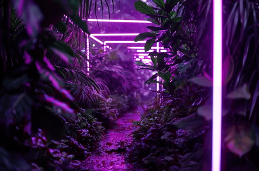 AI generated neon lights in the jungle frame photo