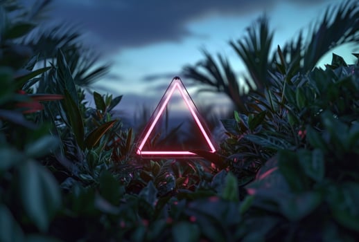 AI generated neon triangle surrounded by tropical plants photo