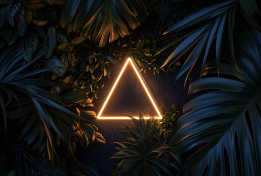 AI generated neon triangle surrounded by tropical plants photo