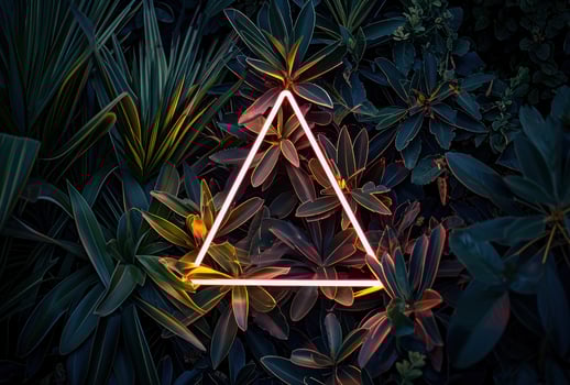 AI generated neon triangle surrounded by tropical plants photo