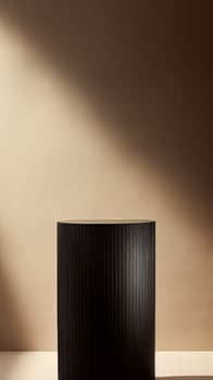 AI generated Sleek Black Wooden Podium for High-Contrast Product Highlighting photo