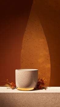 AI generated Dynamic Shadow Play on Sleek Black Wood Podium for Product Spotlight photo