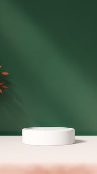 AI generated Minimalist White Podium in Lush Green Setting for Eco Luxury Product Showcasing photo