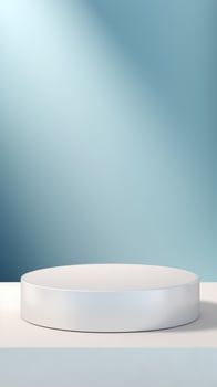 AI generated Sleek White Product Stage with Cloud Motif for High-End Merchandise Exhibition photo