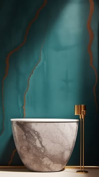 AI generated Marble Podium and Golden Lamp on Teal Abstract Background photo
