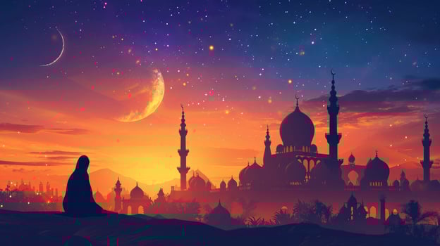 AI generated Ramadan Kareem. Islamic greeting card template with ramadan for wallpaper design. Poster, media banner. photo