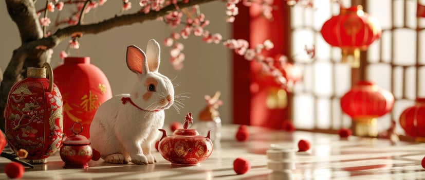 AI generated The new year 2024 chinese rabbit chinese new year. photo