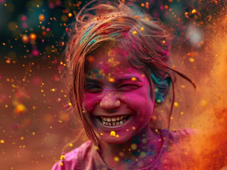 AI generated a girl smiling happy with colorful powder photo