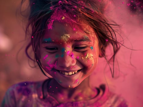 AI generated a girl smiling happy with colorful powder photo