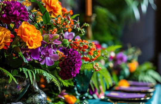 AI generated a table with flower arrangements on it photo