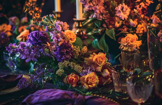AI generated a table with flower arrangements on it photo