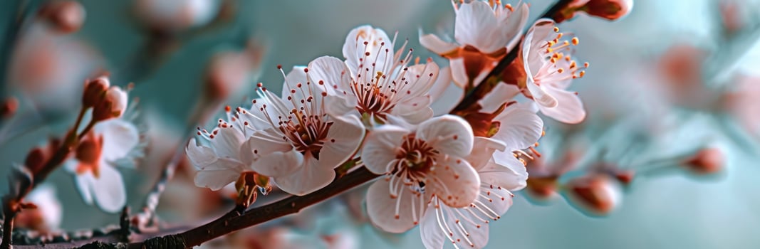 AI generated pink blossoms on a blue background photo
