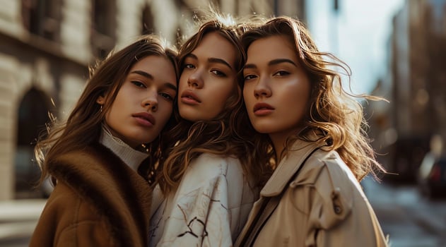 AI generated three brunette women posing in the street photo