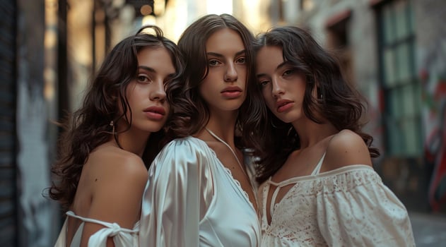 AI generated three brunette women posing in the street photo