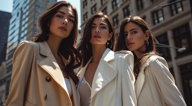 AI generated three brunette women posing in the street photo