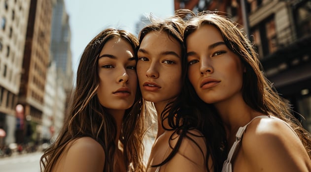 AI generated three brunette women posing in the street photo