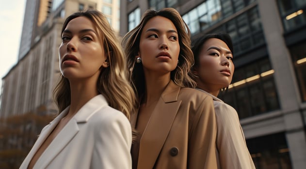 AI generated three business women posing in an urban street photo